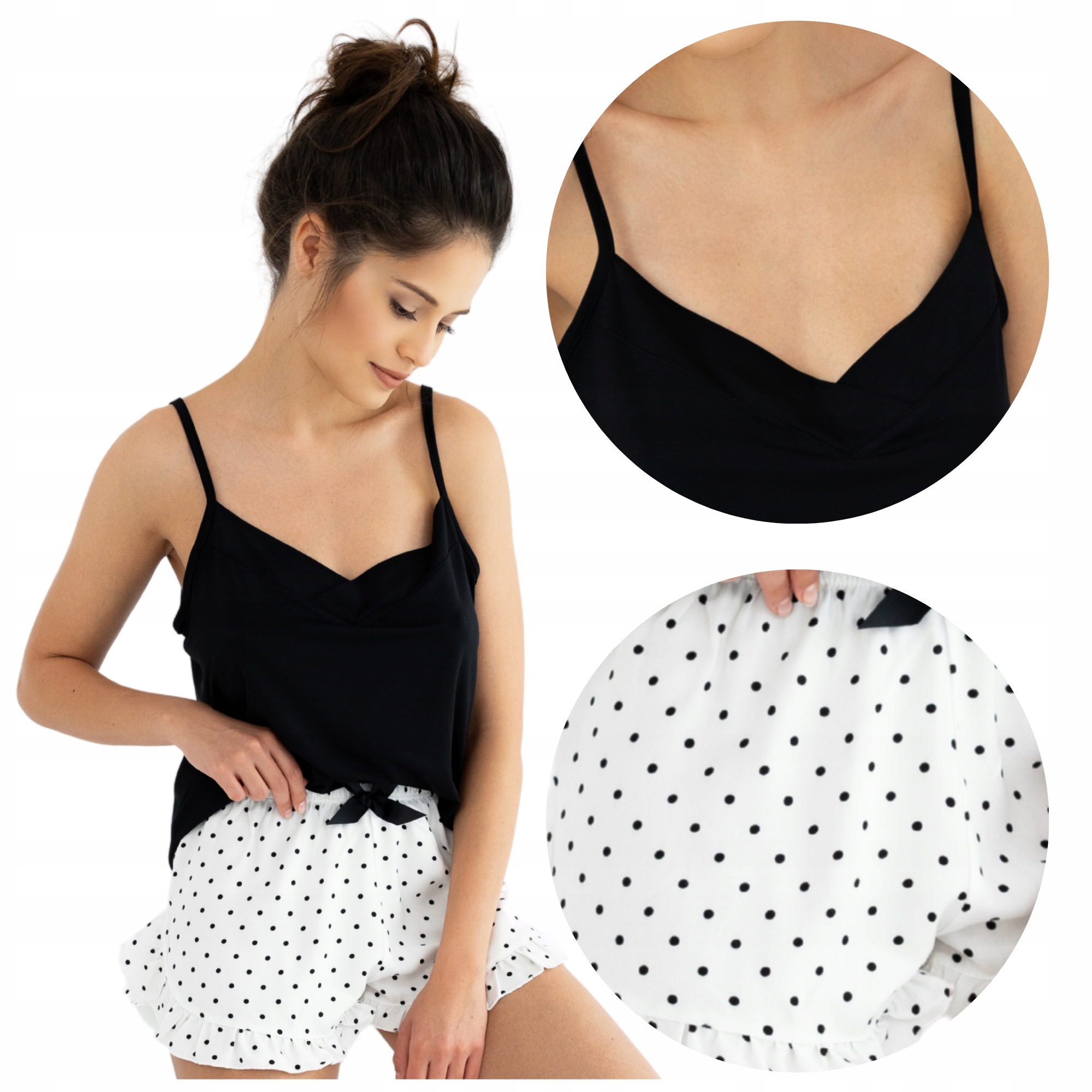 Piżama Damska Dwuczęściowa Letnia Krótkie Spodenki Wzór w Groszki Elif r. S