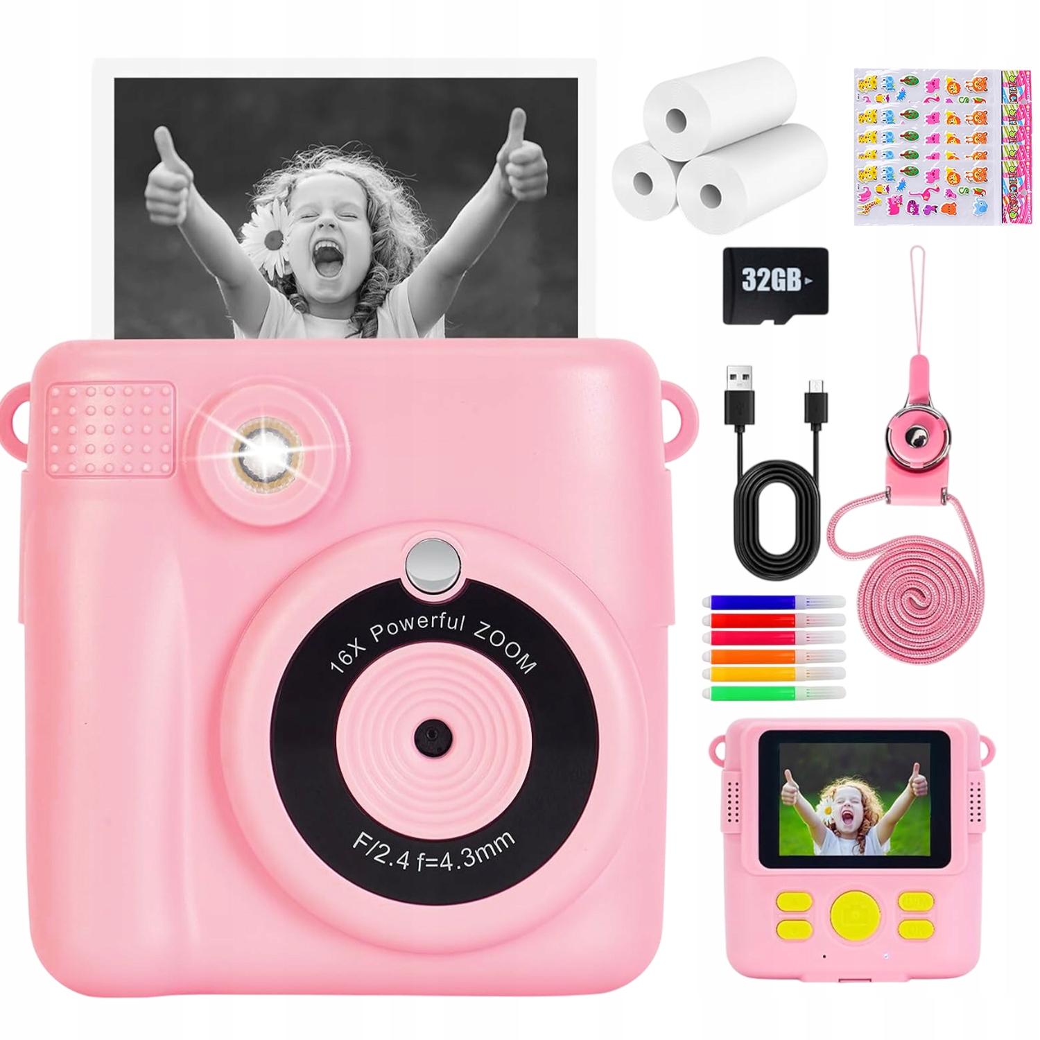 Digitální Inspirační Fotoaparát 32 Gb S Tiskárnou Pro Děti, Hra Růžová