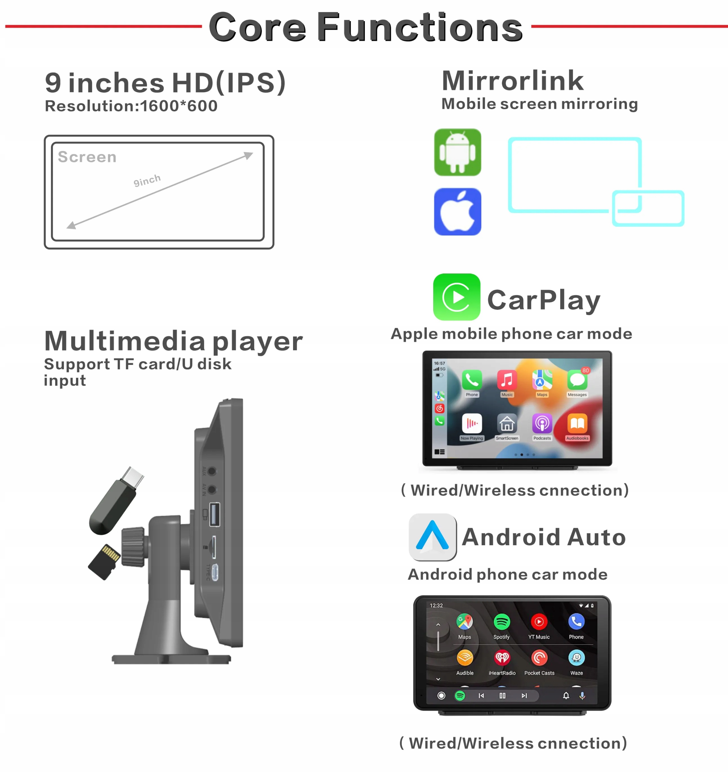 9-calowy Carplay Android Auto Streaming Box M Numer katalogowy producenta XINJIA-0529