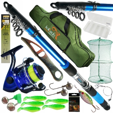ZESTAW WĘDKARSKI SPINNING 2,1M 19 ELEM. WSZYSTKO Z HOKKIDO DLA POCZATKUJACE
