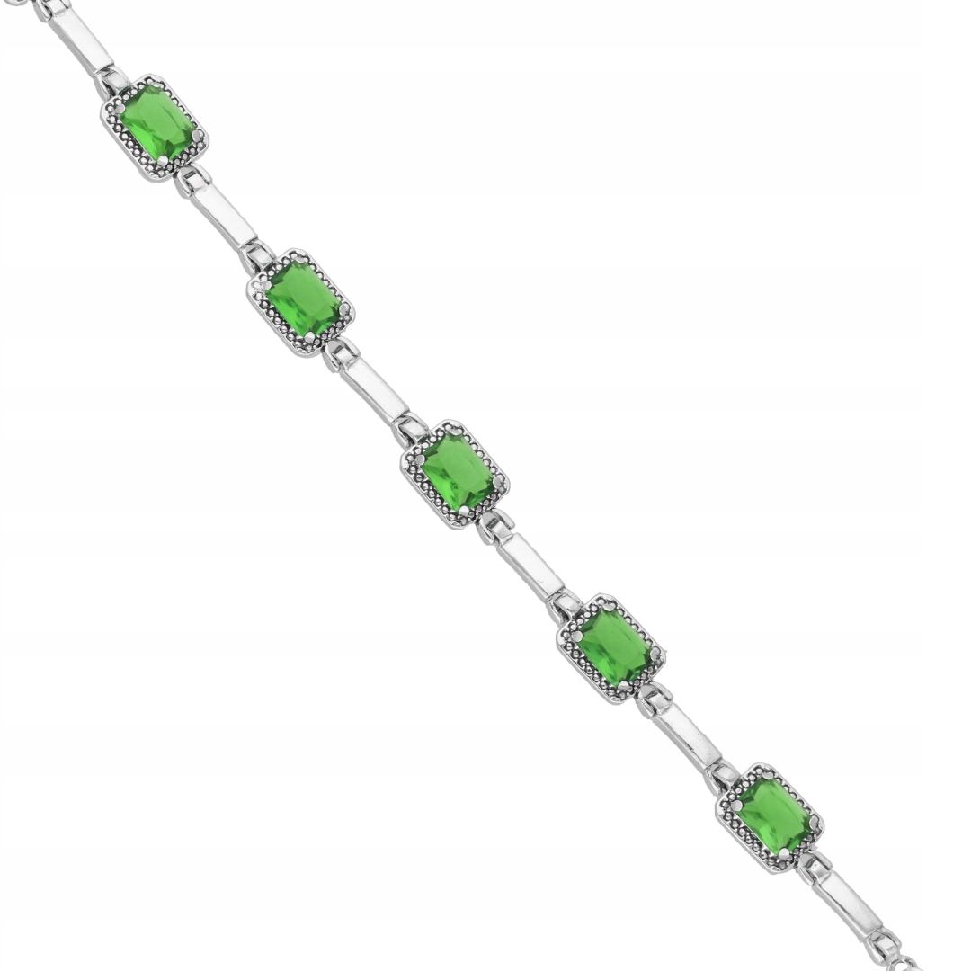 Náramek s obdélníkovými zelenými zirkony stříbro
