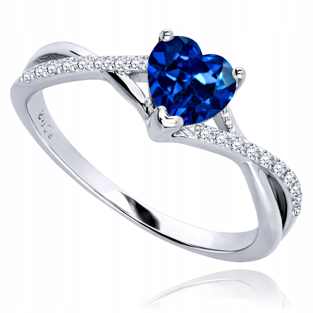 Pierścionek Srebrny Srebro 925 Szafirowe Serce Serduszko Cyrkoniami Euforia