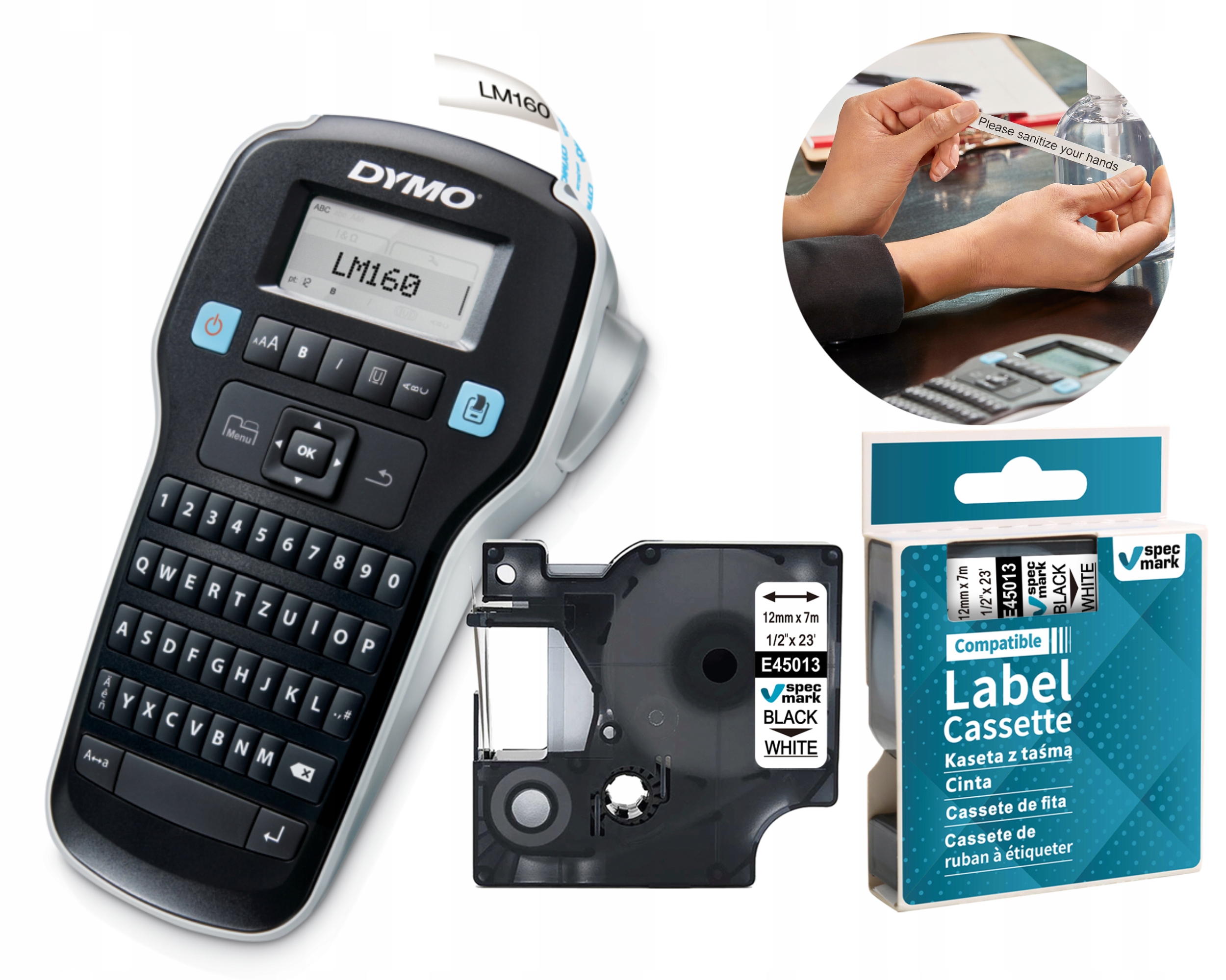 Drukarka etykiet Dymo LM160 Label Manager taśma D1 45013 12mm biała