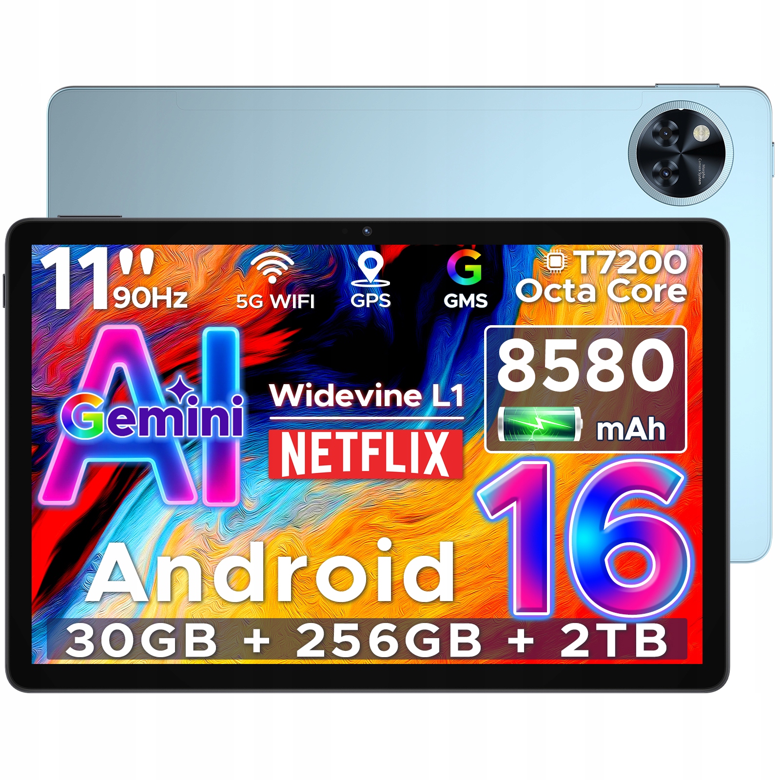 Tablet Doogee U11PRO Android 15, 11 cali, 30GB Ram 256GB Pamięci, Bateria 8580mAh, Aparat 13MP, 90Hz, Otg, WIFI6, BT5.