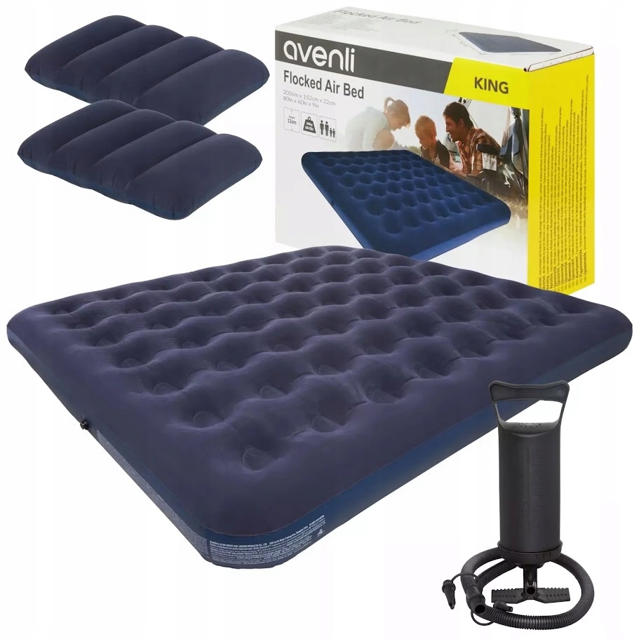 MATERAC DMUCHANY WYTRZYMAŁY Z POMPKĄ 2 PODUSZKI WYGODNE ŁÓŻKO 2 OS ZESTAW