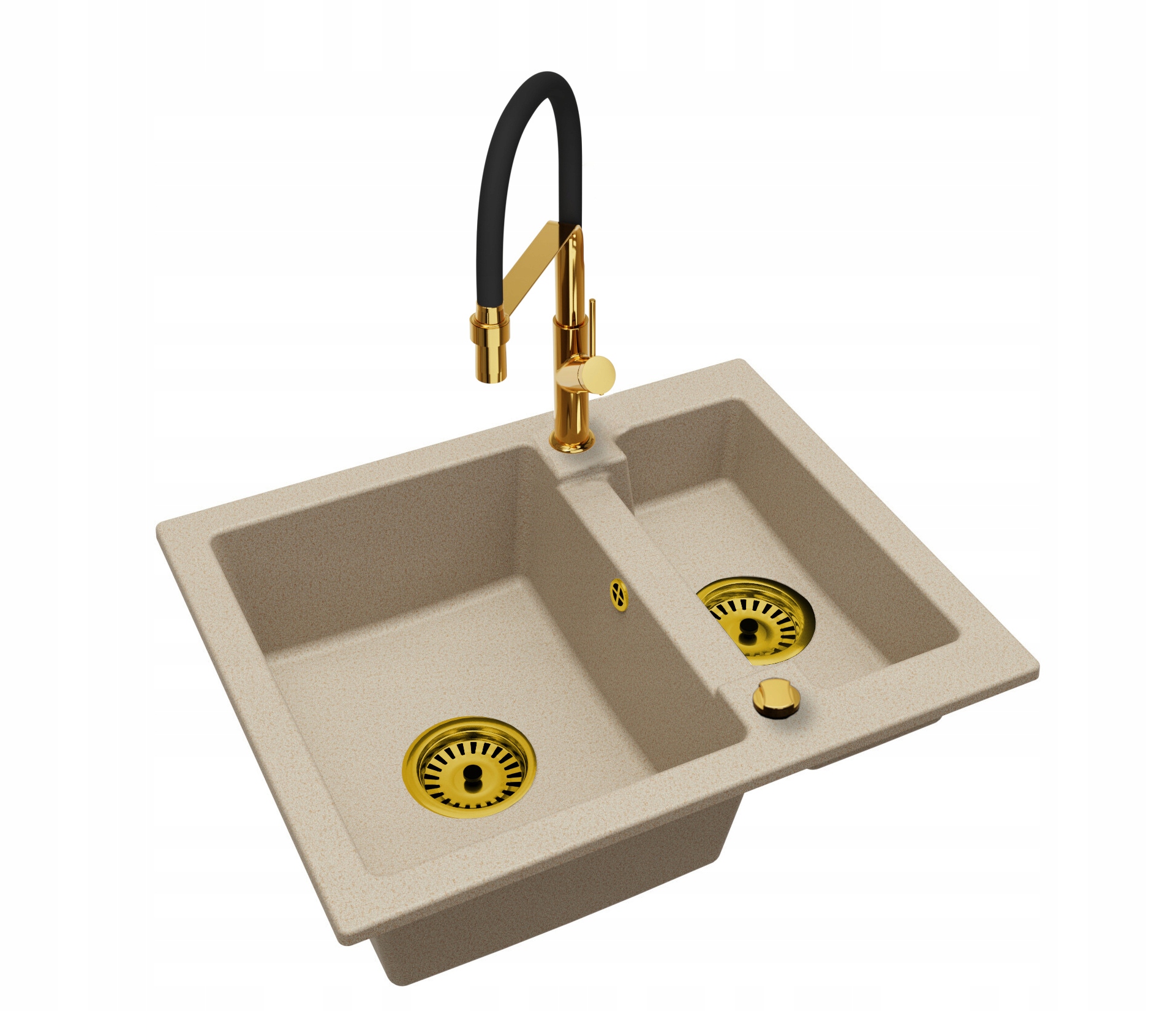 Granitový Dřez S Jednou A Půl Komorovým Yogi Baterií, Zlatý Sifon