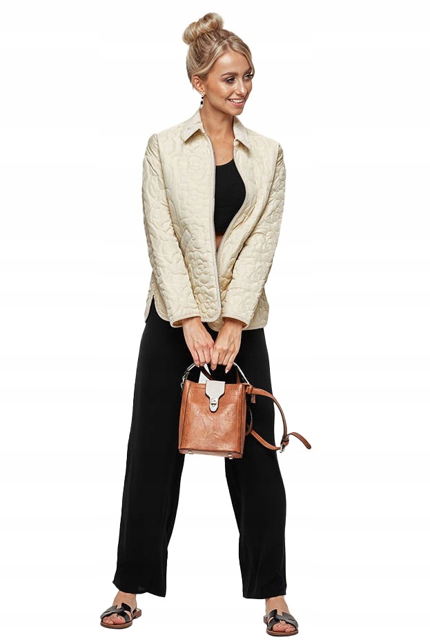 Tenká Prošívaná Bunda JIN226 Krémová S (36)