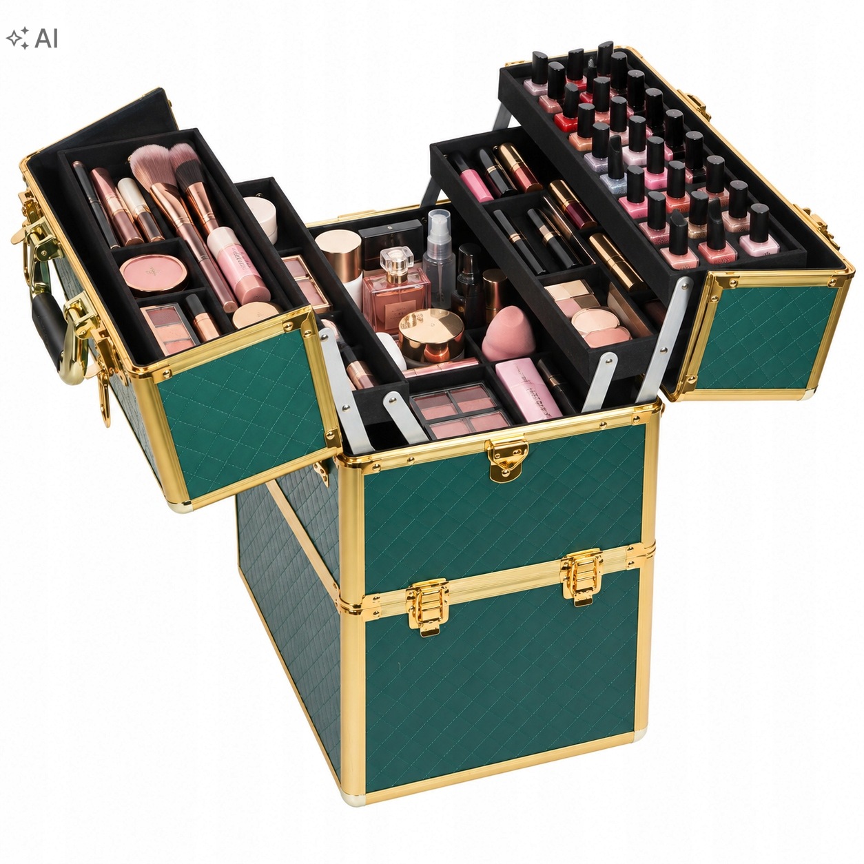 Kufřík XL Velký Na Make-up Doplňky Lampy Laky Zelený