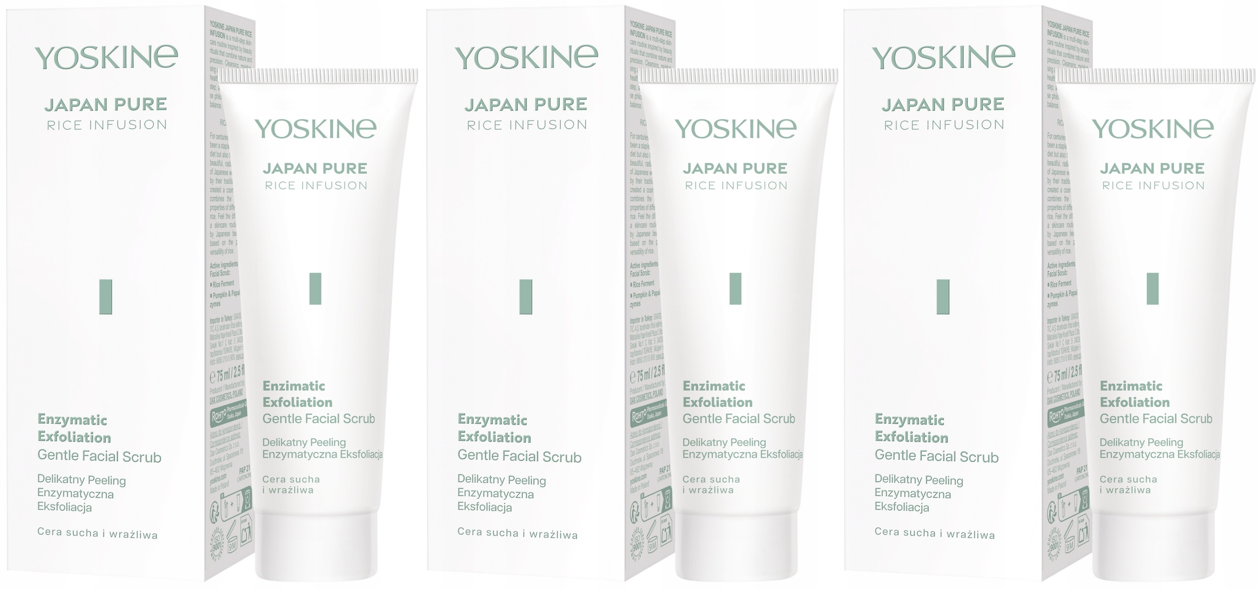 3x Yoskine Japan Rise Jemný enzymatický peeling 75 Ml Exfoliuje pokožku