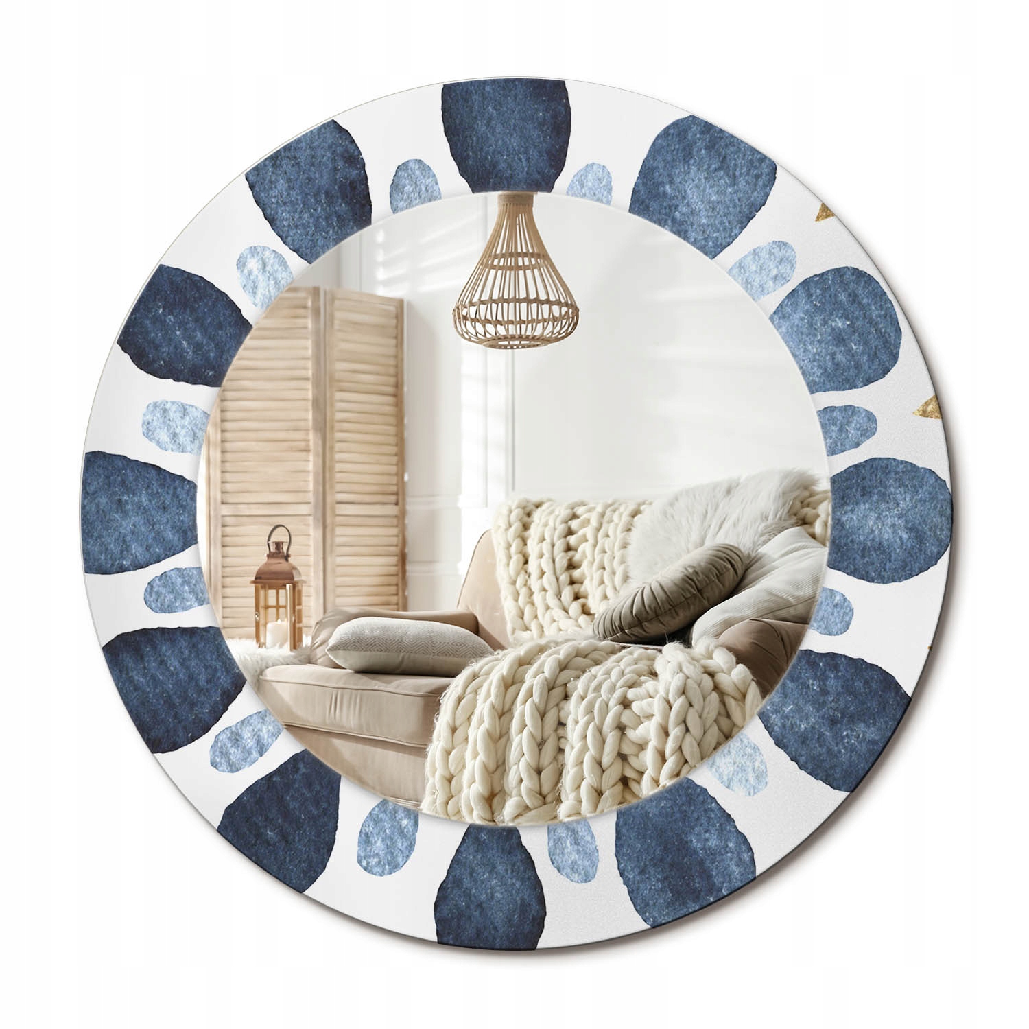 Loftové zrkadlo s ozdobným skleneným okrajom Mandala mesačná, fil 50 cm