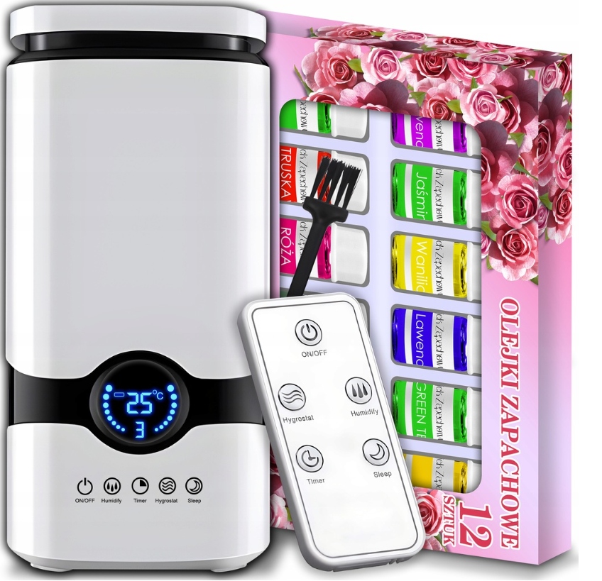 Nawilżacz Powietrza Zapachowy Aromaterapia Dyfuzor Olejki Jonizator Pilot