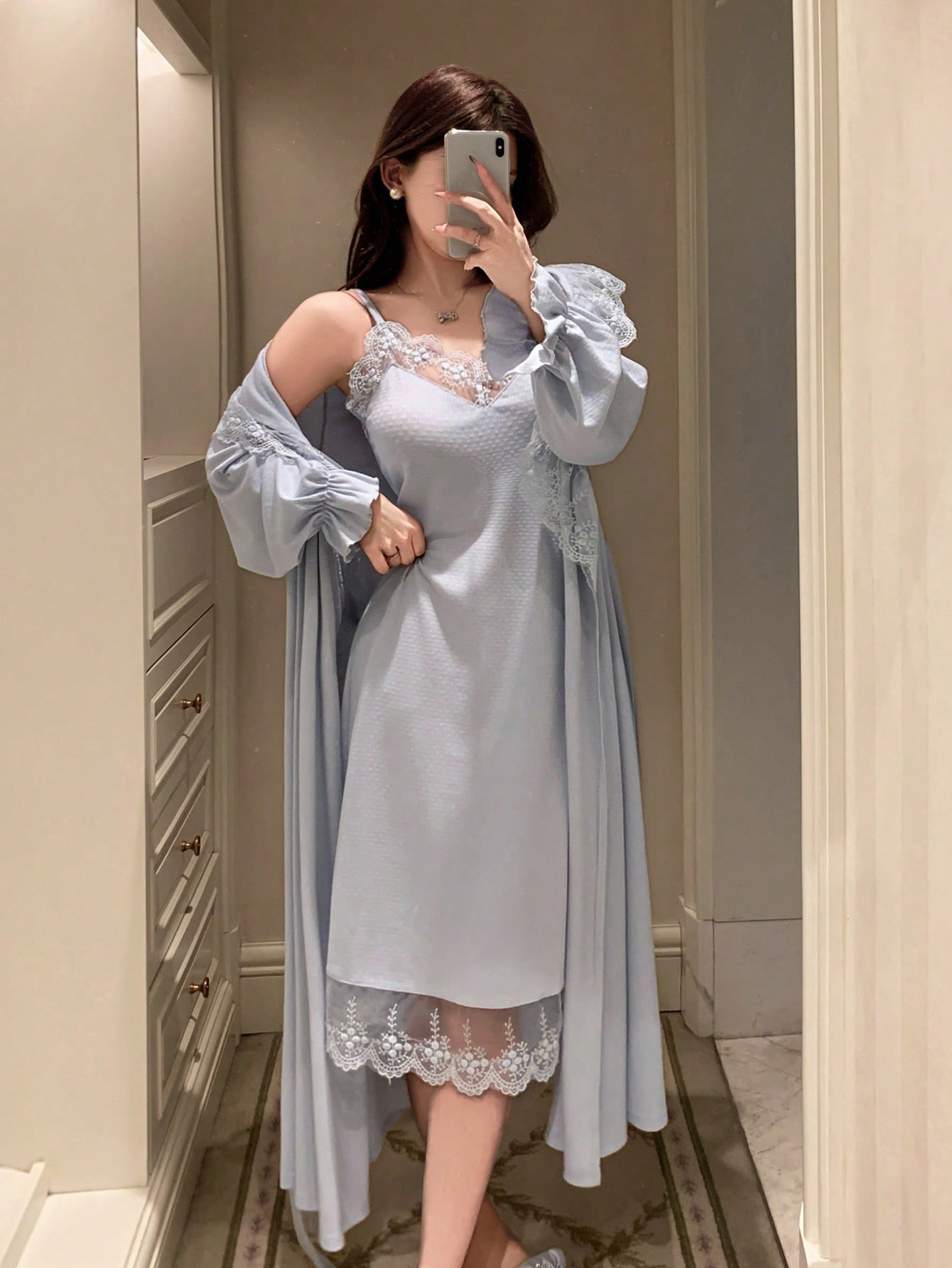 Shein Modrá Tričko Noční Na Ramínka S Krajkou Casual S 1MA