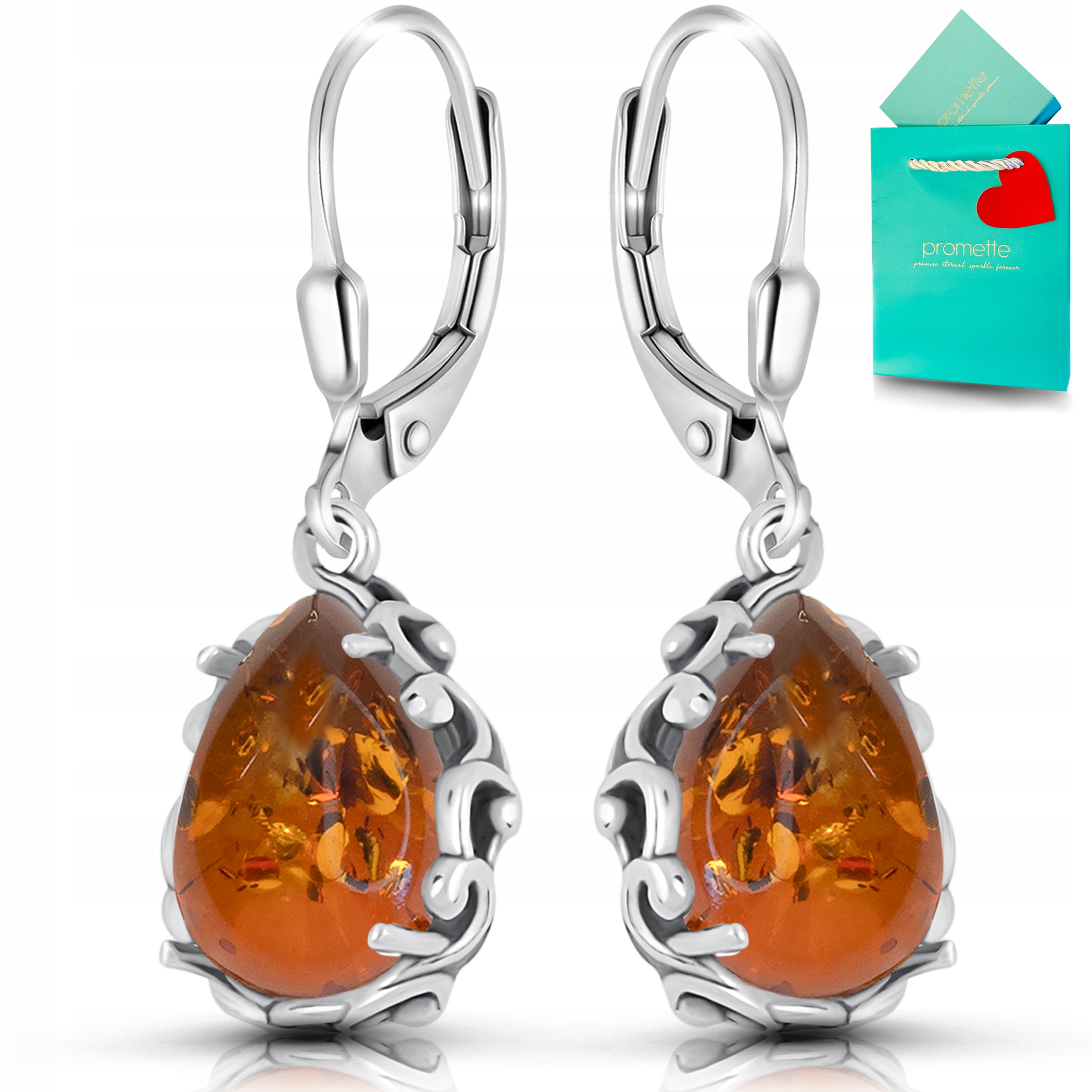 Náušnice s jantarem, stříbrné závěsné, anglické zapínání stříbro 925