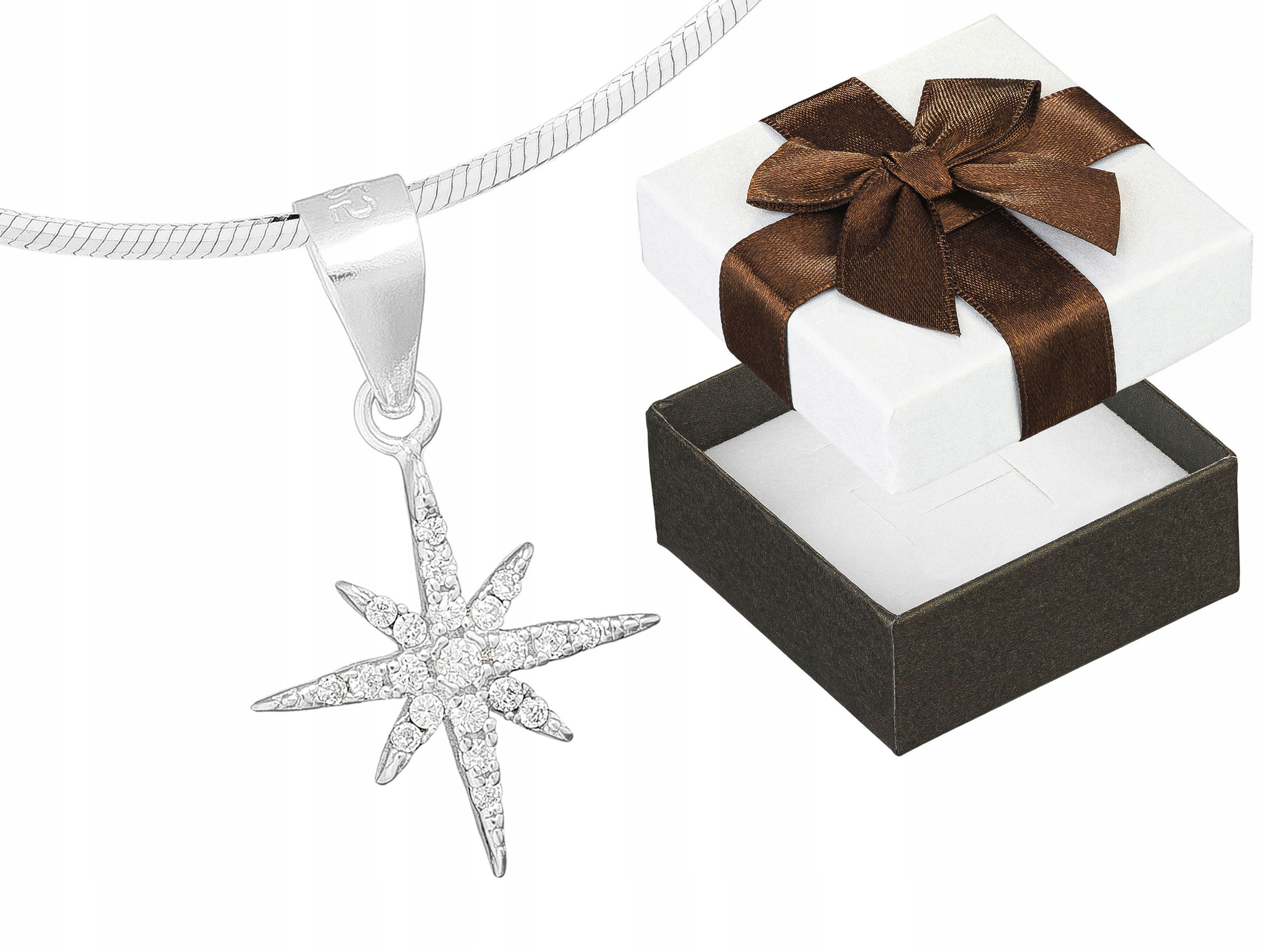 Dlouhý Stříbrný Dámský Náhrdelník Malá Hvězdička se Zirkony Ankier Stříbro 80