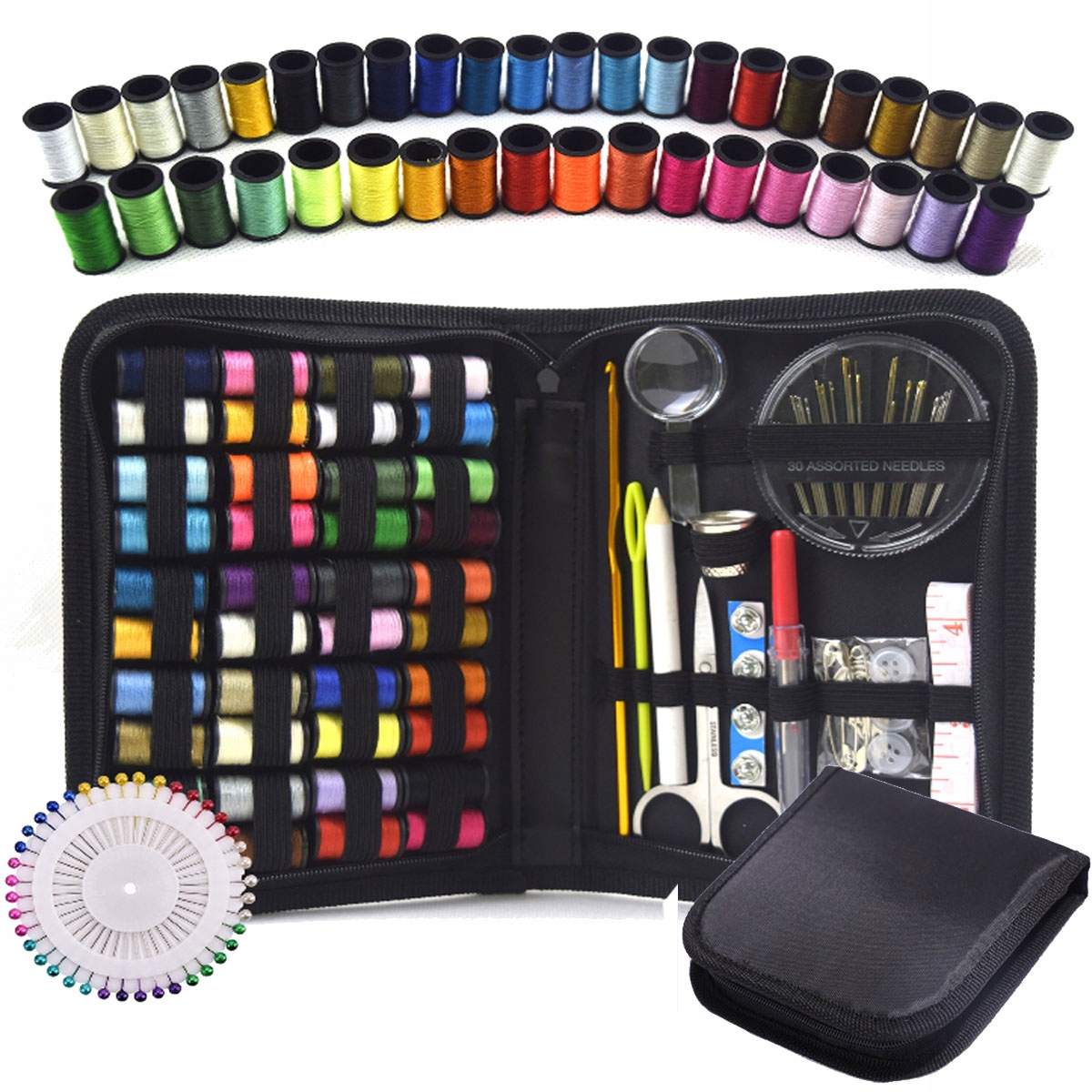 Krejčovská Sada Náčiní Nitě Na Šití Nití Jehly 130 Dílků Pouzdro XL