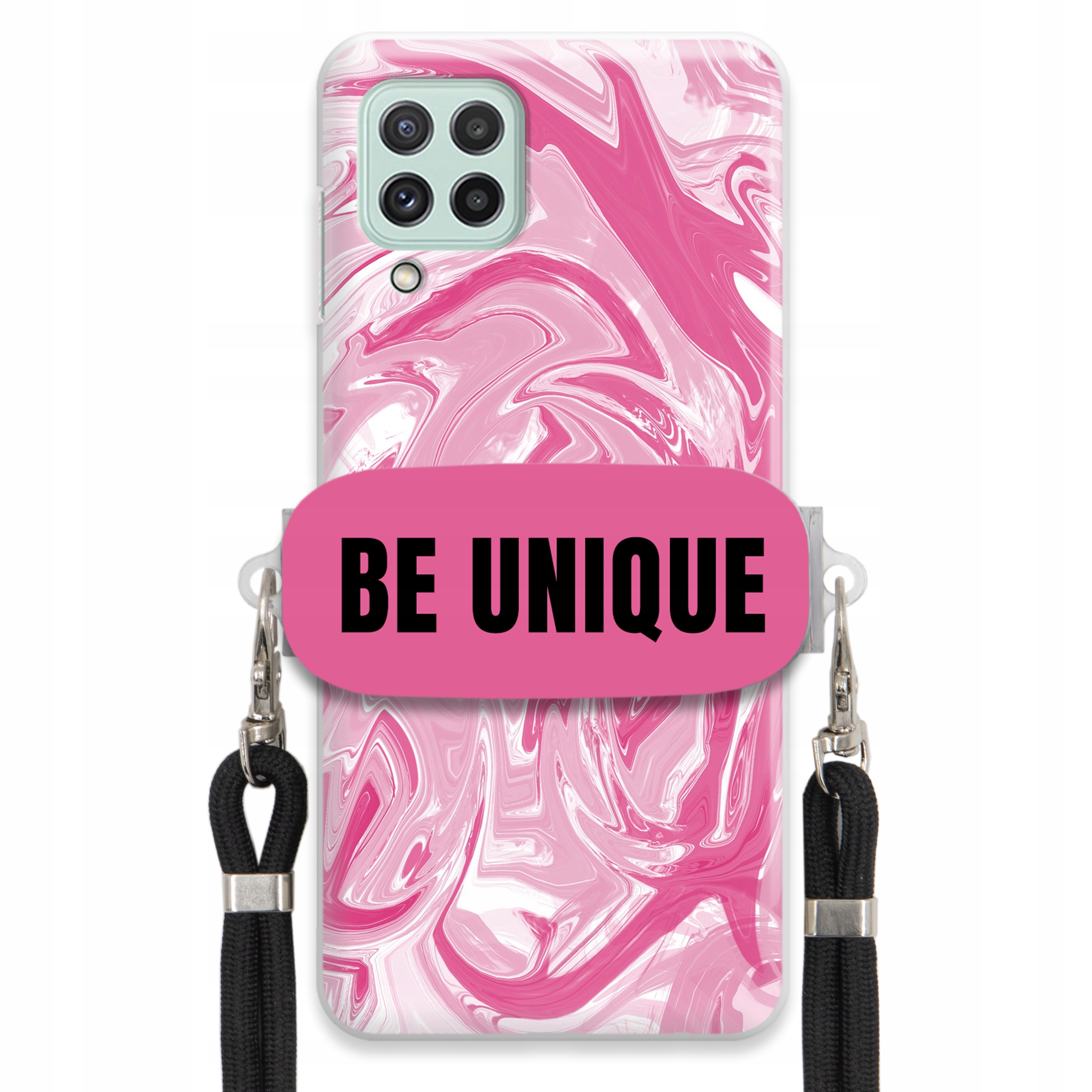 Pouzdro pro Samsung A22 5G úchytka na šňůrku Černá Růžová Mramorová Be Unique