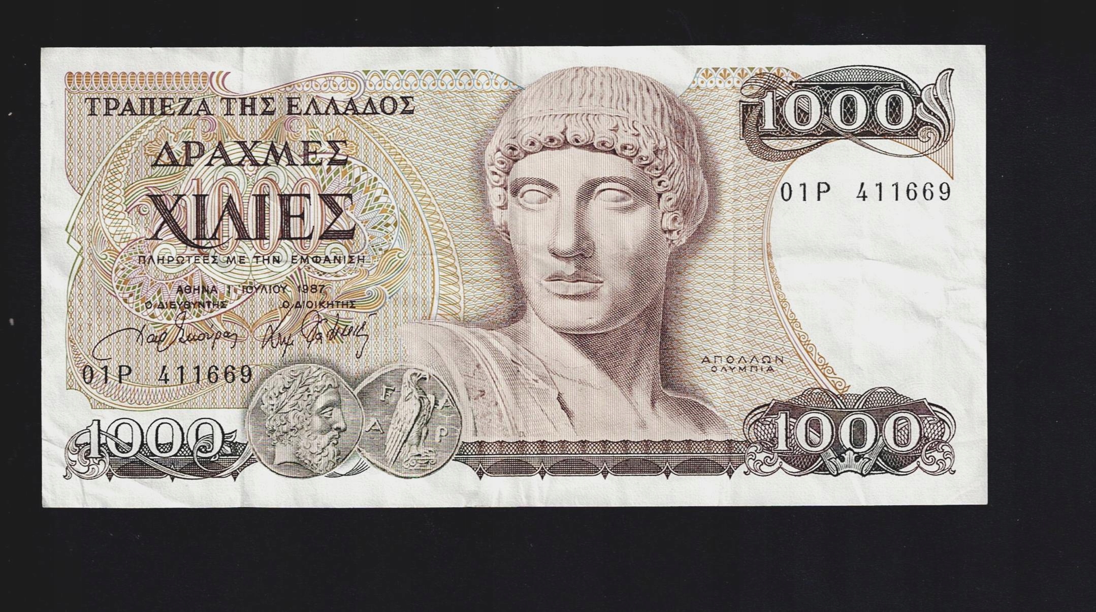 BANKNOT GRECJA -- 1000 DRACHM -- 1987 rok