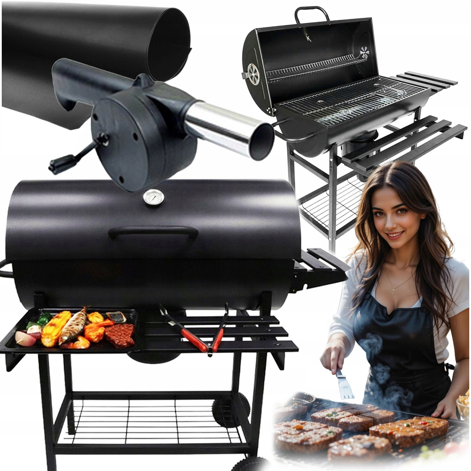 Set Grill Uhlíková podložka teflon Zahradní dmychadlo 2 Rošty Chromované Film