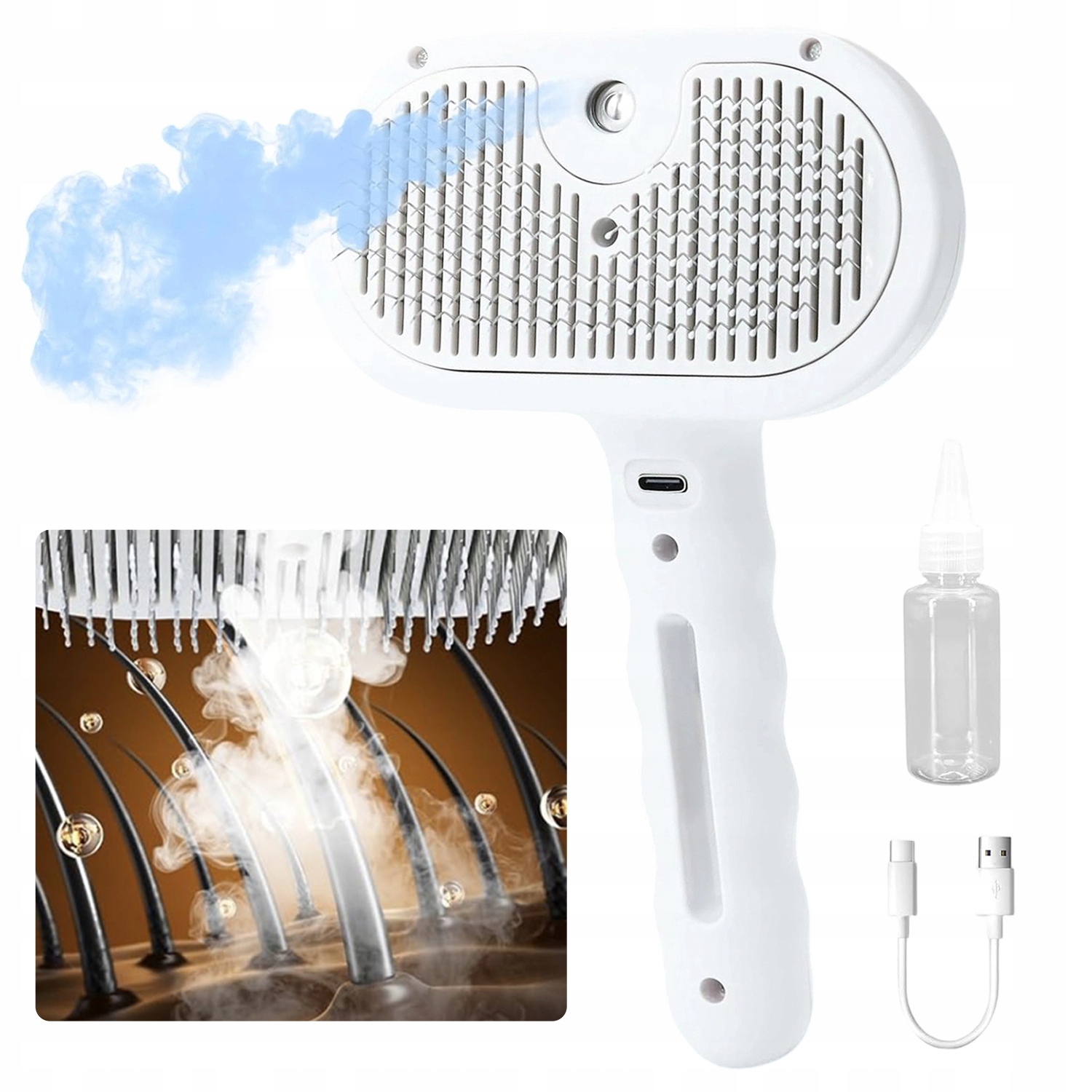 Parní Kartáč Pro Kočky Elektrický Pro Péči O Srst Efektivní kartáčování bílý