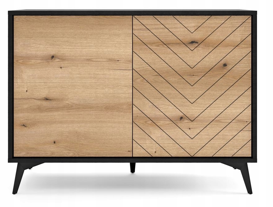 Czarny Dąb Komoda Wzór Jodełki Metalowe Nóżki HIT