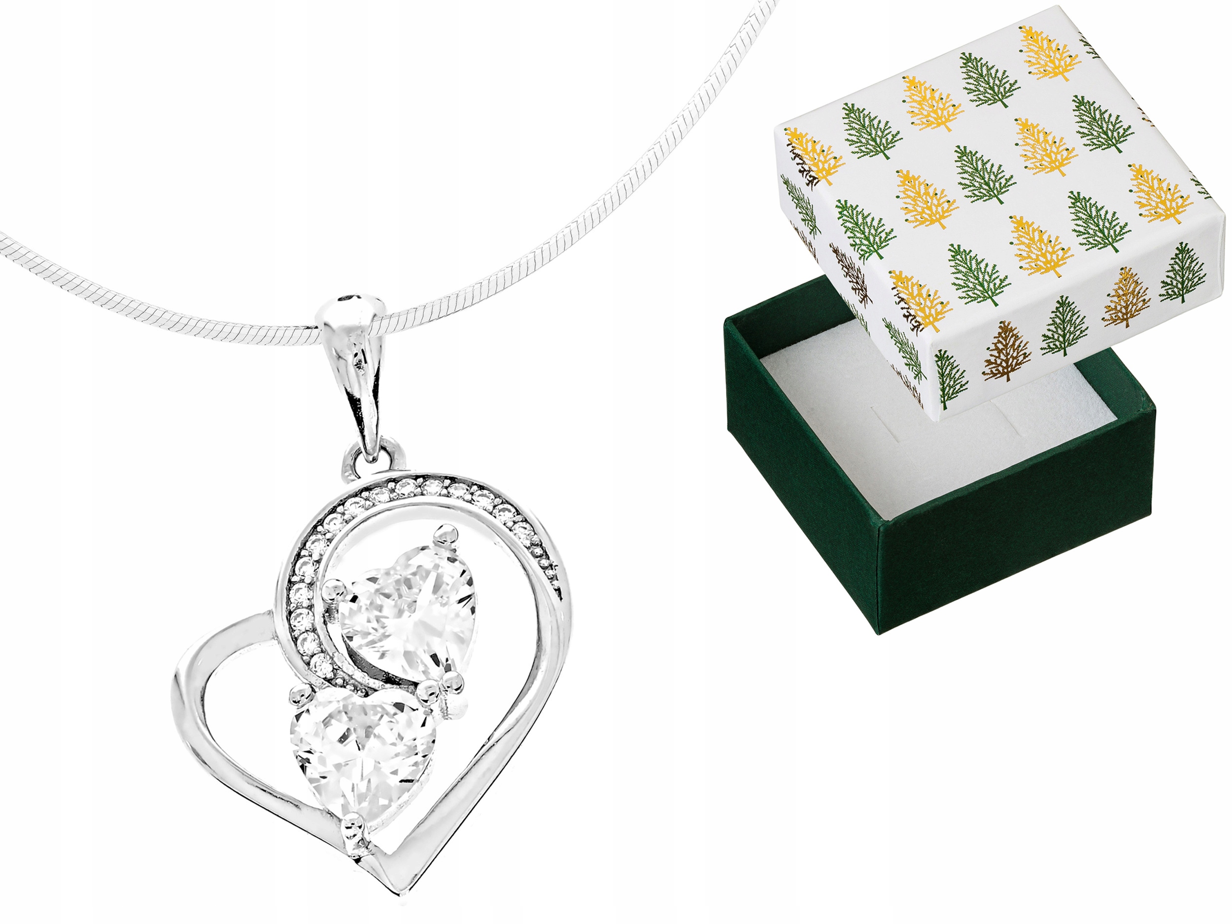 Stříbrný náhrdelník s zirkony Přívěsek Srdce Přívěsek 925 Řetízek 55 cm