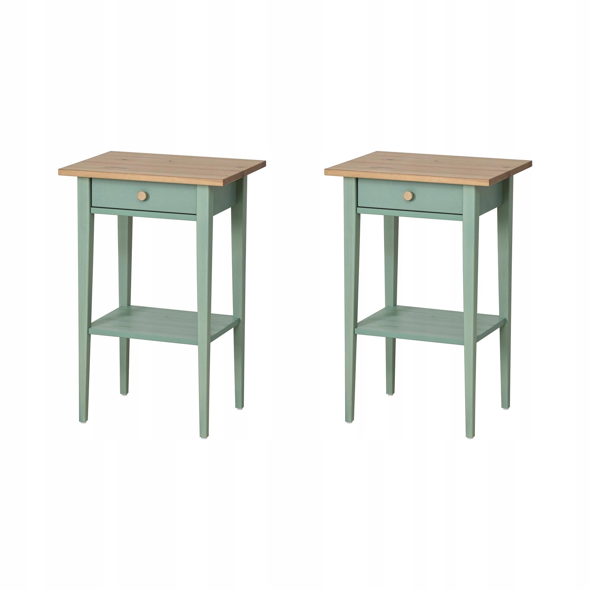 2 szt. Ikea Hemnes Stolik Nocny Szarozielony Jasnobrązowy Drewno Szuflada