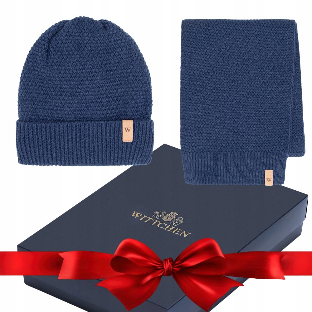Unisex sada: čepice a šála Wittchen 101-SF-012-N, silná pletenina, tmavě modrá