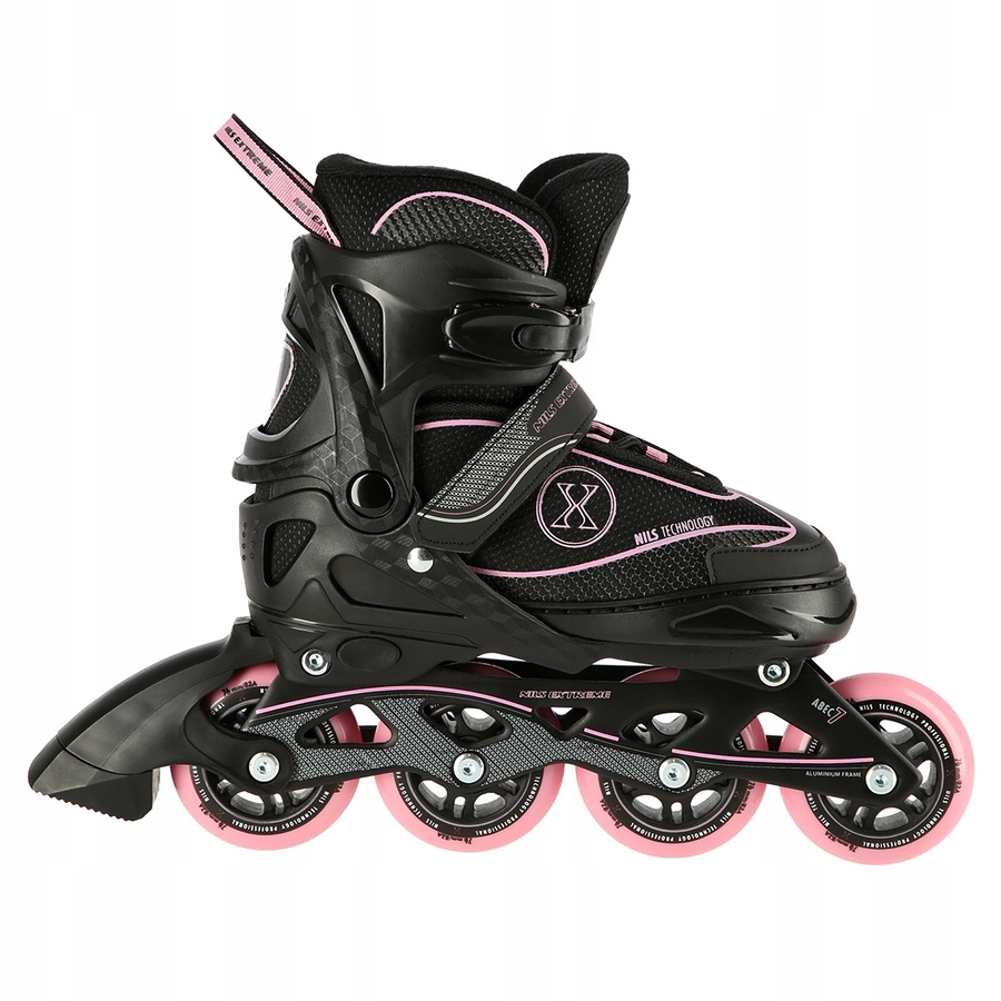 NILS Łyżworolki Rolki Regulowane Damskie Kauczukowe Rekreacyjne 35-38 Kolor Czarny Różowy