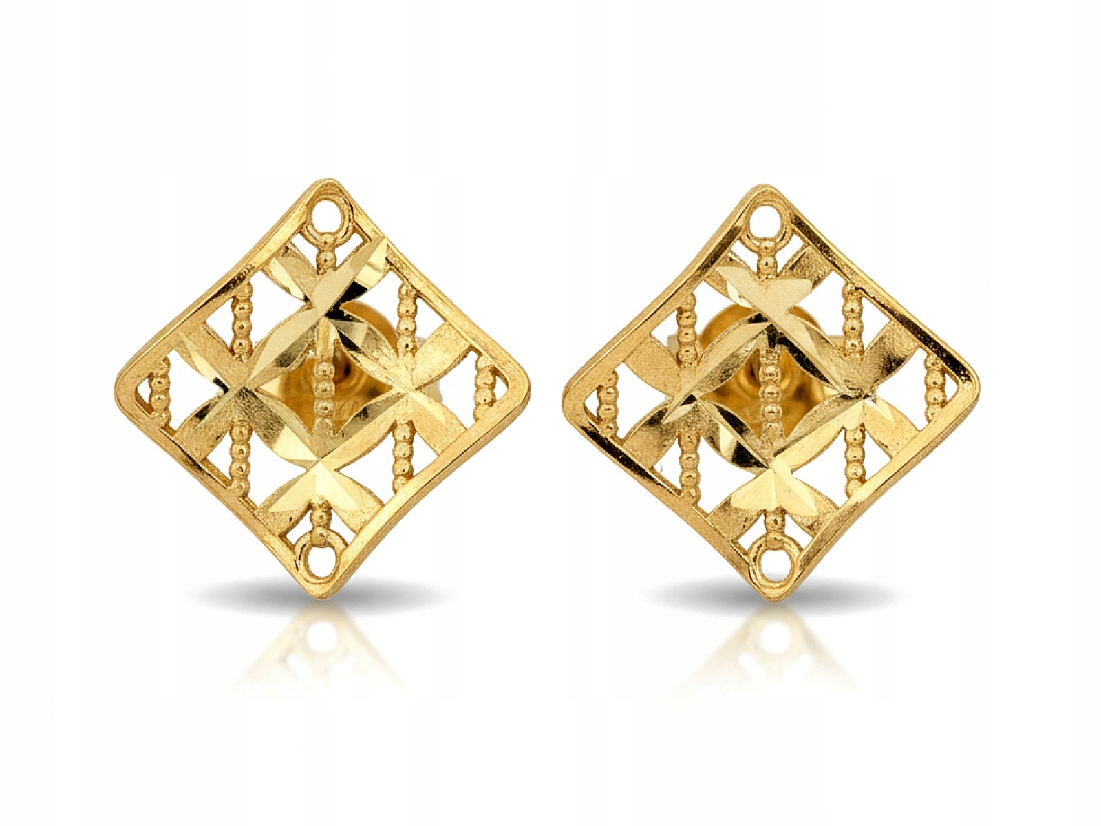 Náušnice Zlaté Pro Ženu 585 čtvercové prolamované na tyči jako dárek