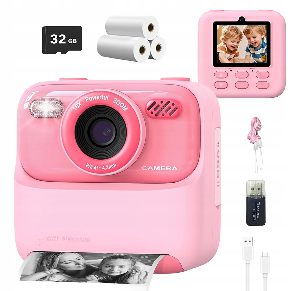 Kamera S Funkcí Okamžitého Tisku 32 G A 2.4PALCOVÝM Displejem, Růžová