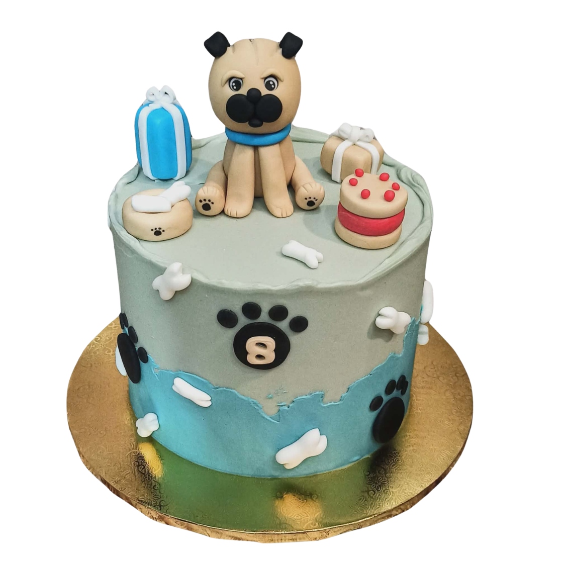 Dekoracja na tort Pies Piesek z masy cukrowej mops buldog 18 elementów