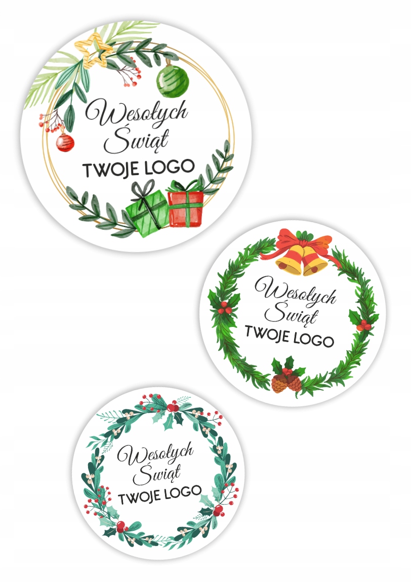 ŚWIĄTECZNE NAKLEJKI Z TWOIM LOGO - 40mm - 48SZT Kod producenta SE-EŚ-L-01