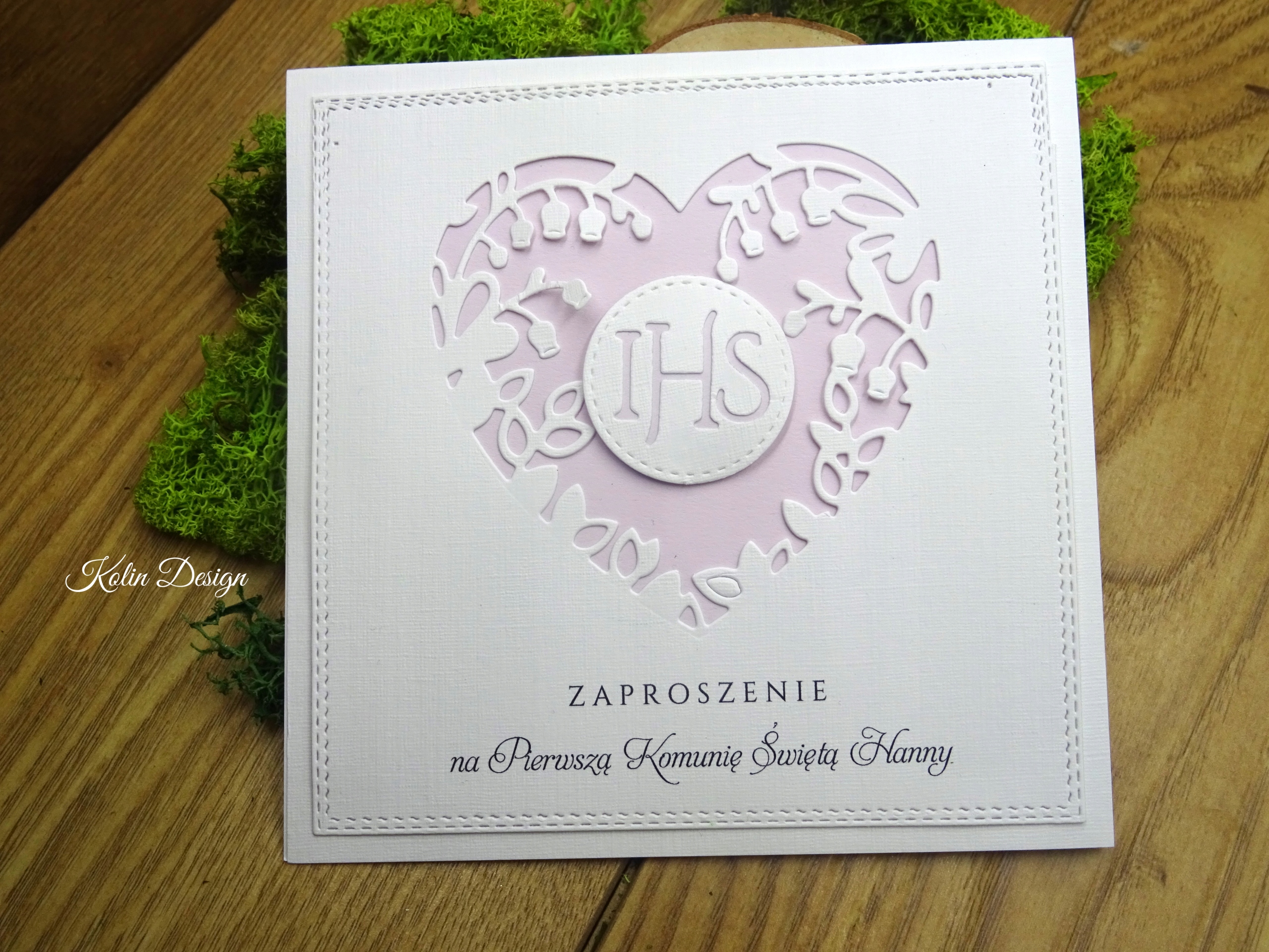 Zaproszenia Pierwszą Komunia AŻUR SERCE konwalie Marka inna