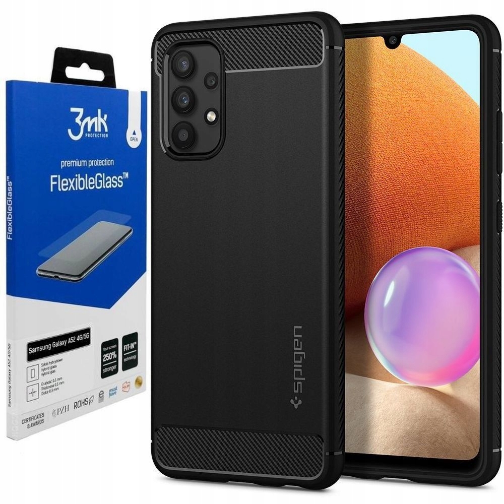 

Etui Spigen Rugged Armor + Szkło 3mk do Galaxy A52