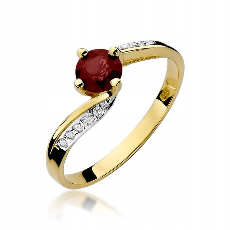 Prstýnek ze žlutého zlata s brilianty a rubínem r22