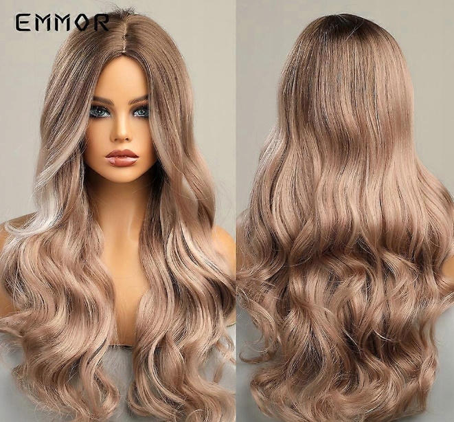 Emmor syntetická paruka dámská dlouhá vlnitá blond s pramínky 60 cm