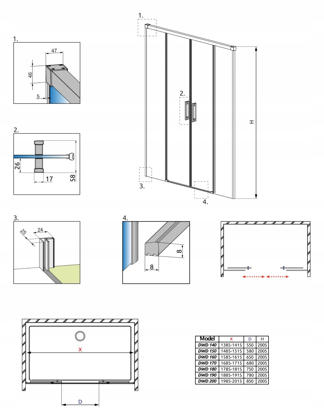 Drzwi prysznicowe RADAWAY Idea DWD 160 grafitowe Typ drzwi rozsuwane