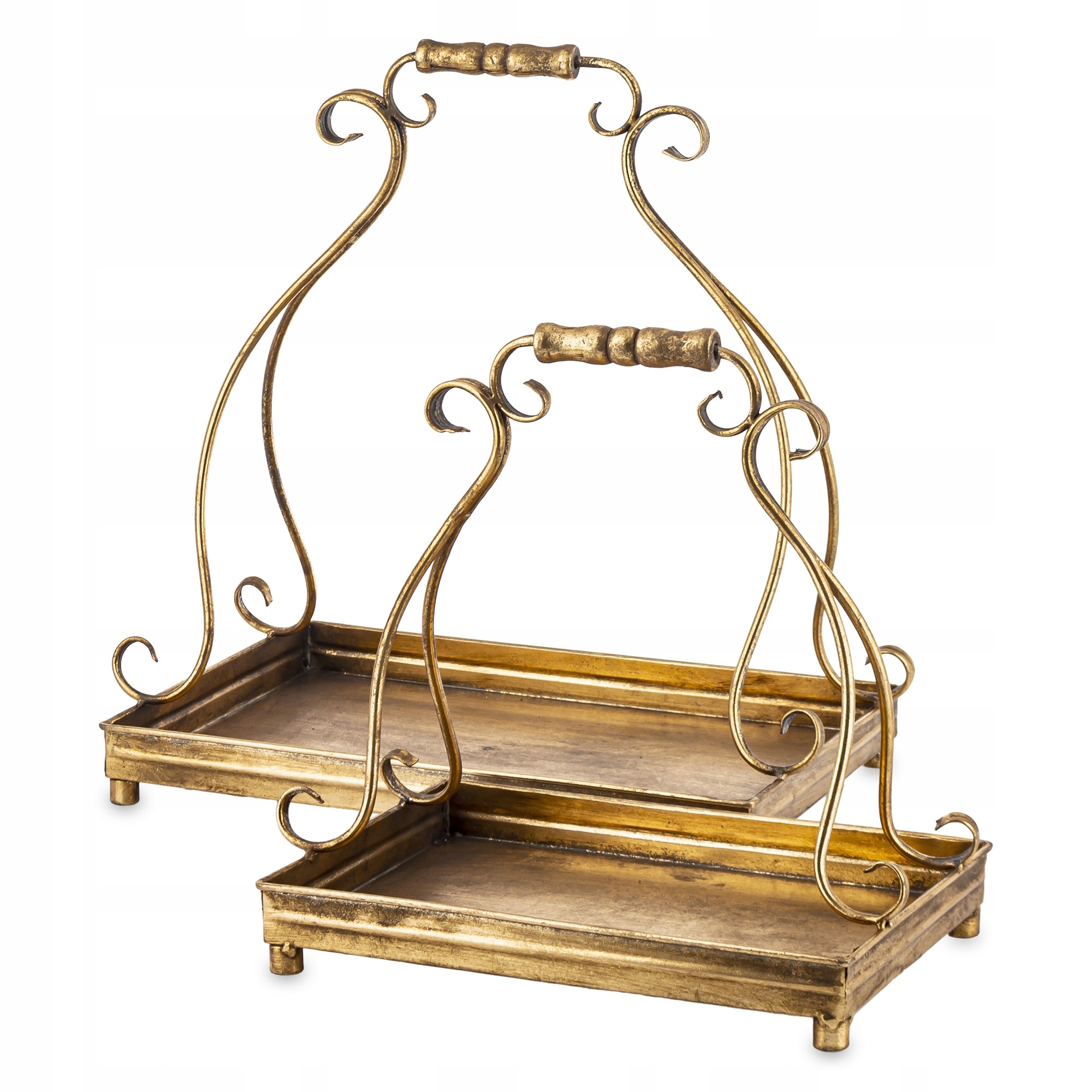 Podnos Zlatý starožitný dekoratívny s rukoväťou Sada 2 kusov Retro starožitný kov