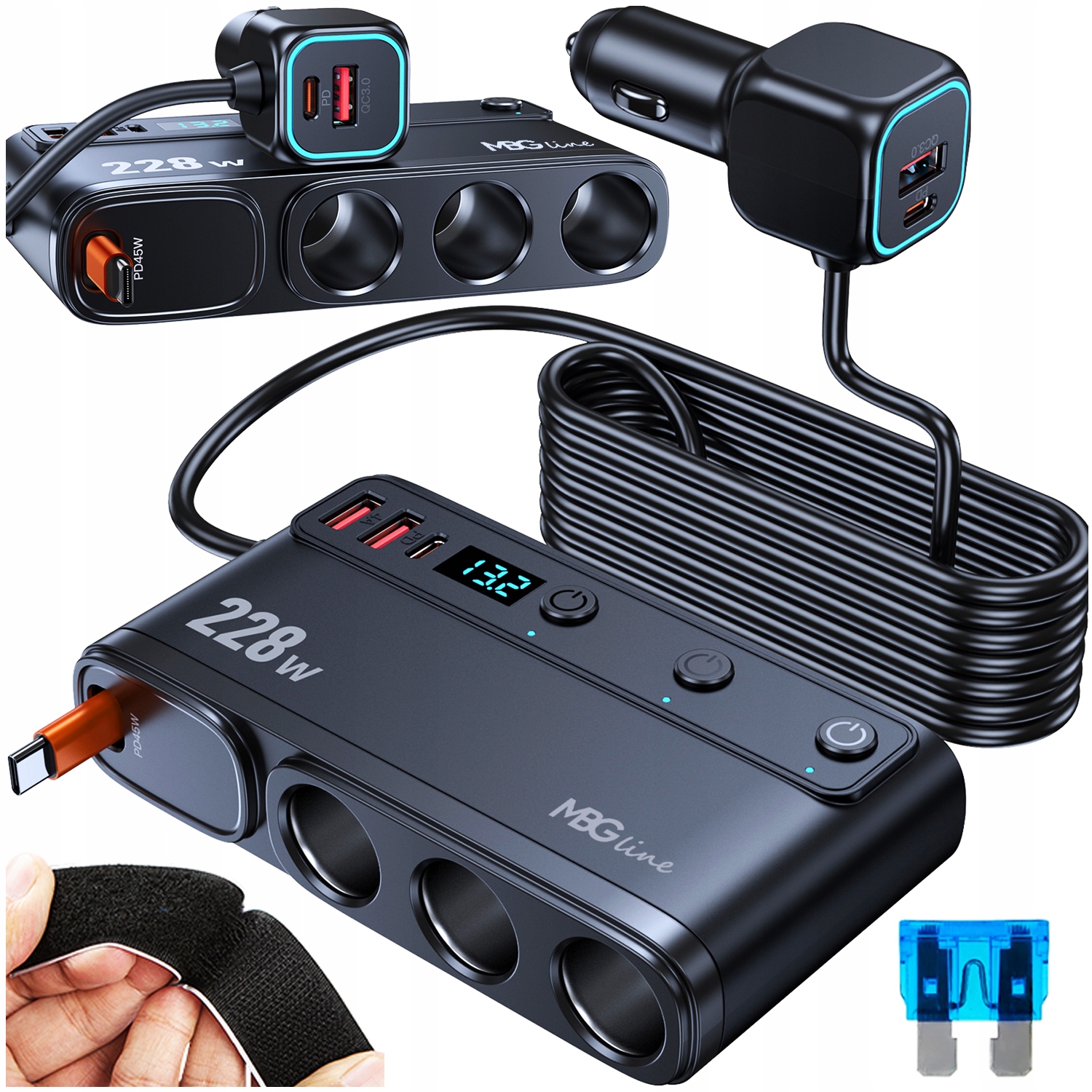 Rozdělovač Zásuvky Zapalovače 12V 24V Automobilová Qc Pd 5x Usb