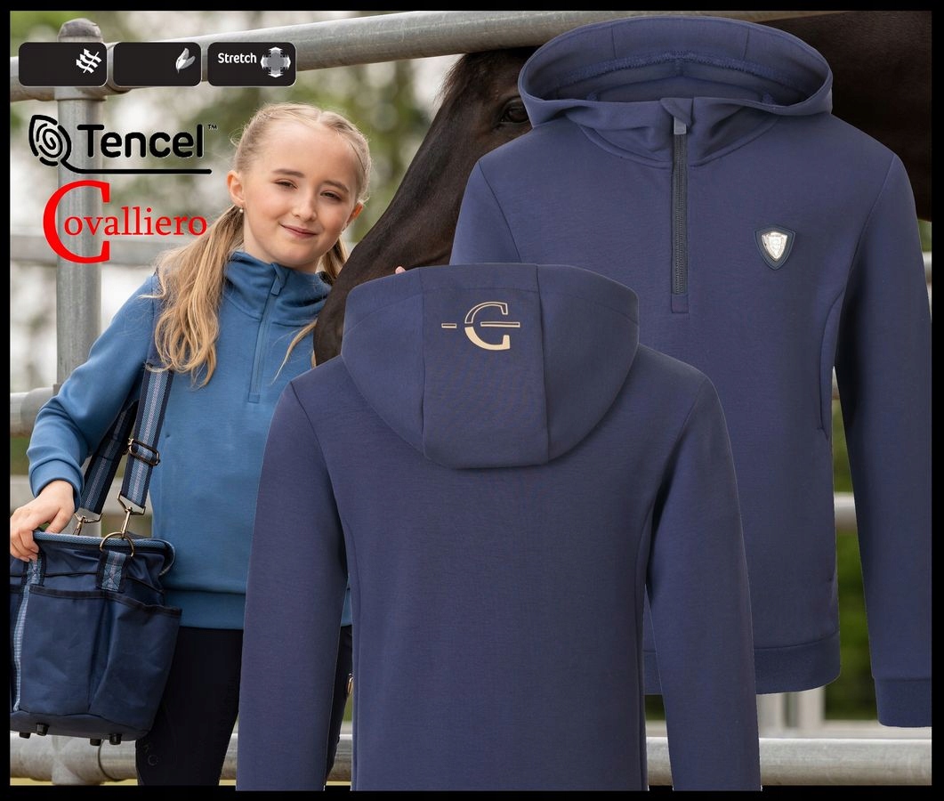 Bluza jeździecka dziecięce Covalliero Wl zameczek kaptur granatowa 152/158
