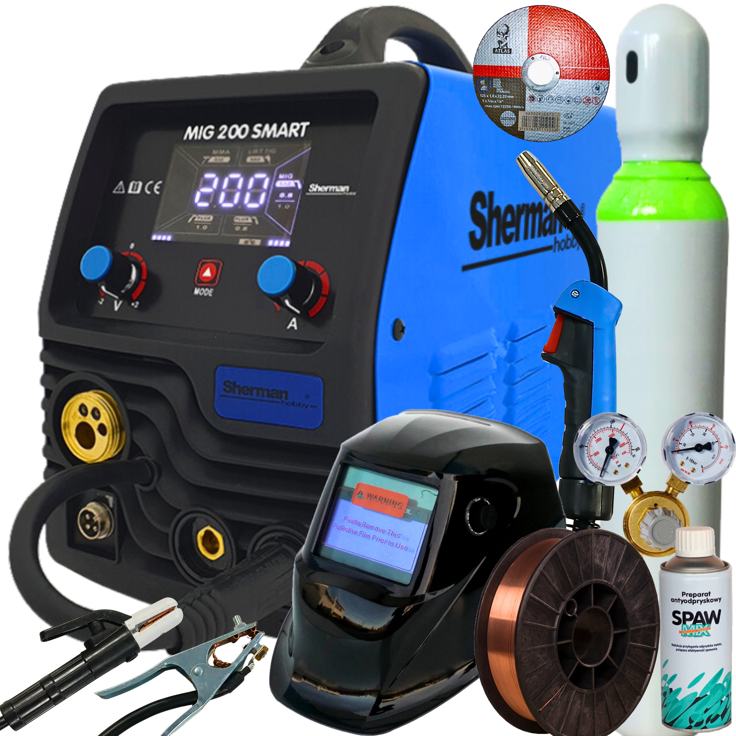 Spawarka inwertorowa migomat Sherman Mig 200 Smart Mma Tig lift zestaw