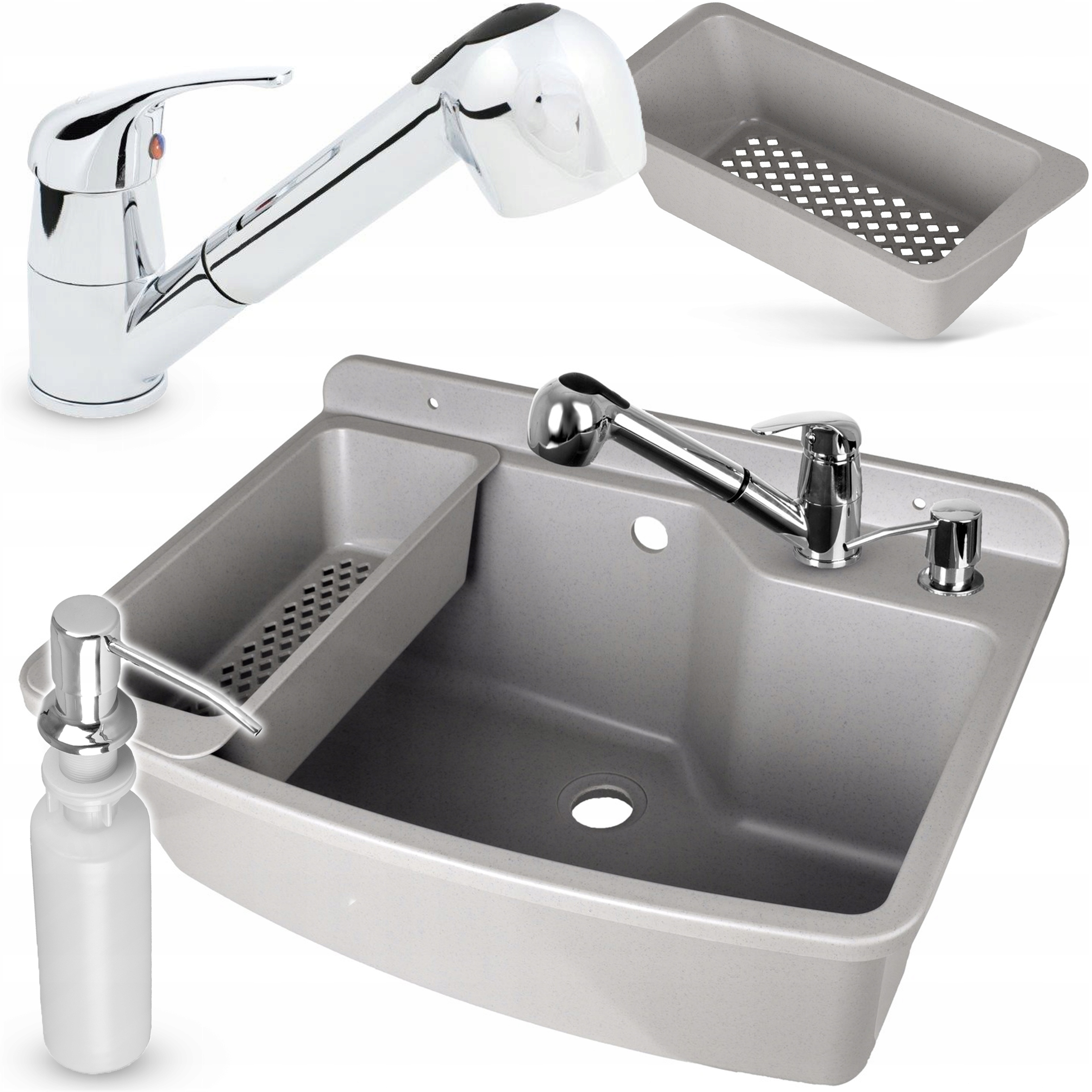 Dřez dřez s baterií a dávkovačem, odkapávač, Jednokomorový