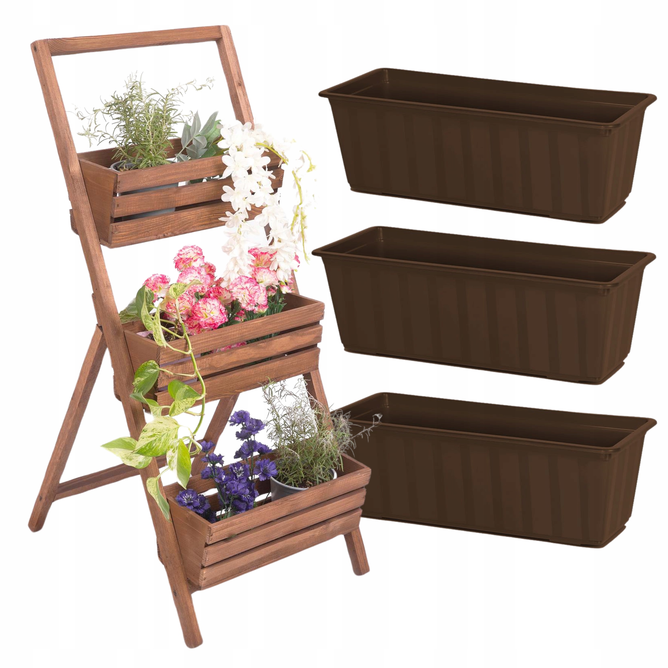 Stojan Na Kvety Drevená Kaskádová Hnedá 3 Radová