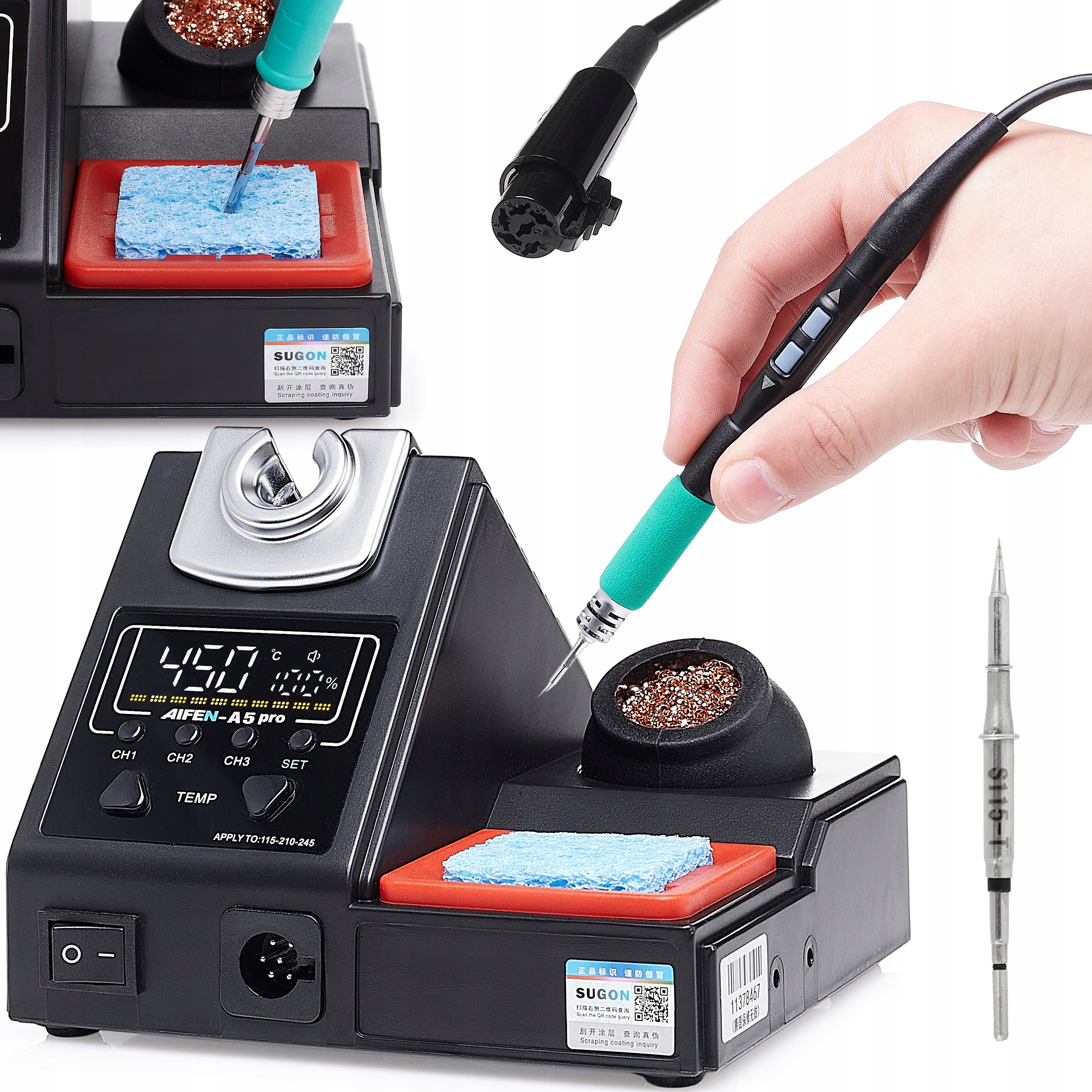 Stacja Lutownicza Lutownica Kolbowa 160W Aifen A5 Pro+ Grot T115 C115