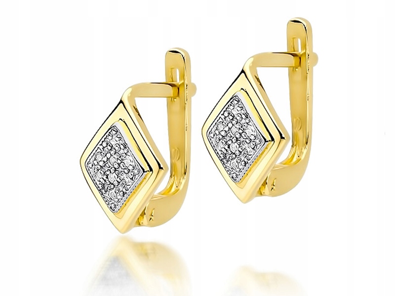 Zlaté náušnice 585 Kwadraciki S Brilianty 2,60g s diamanty pro ni 14k