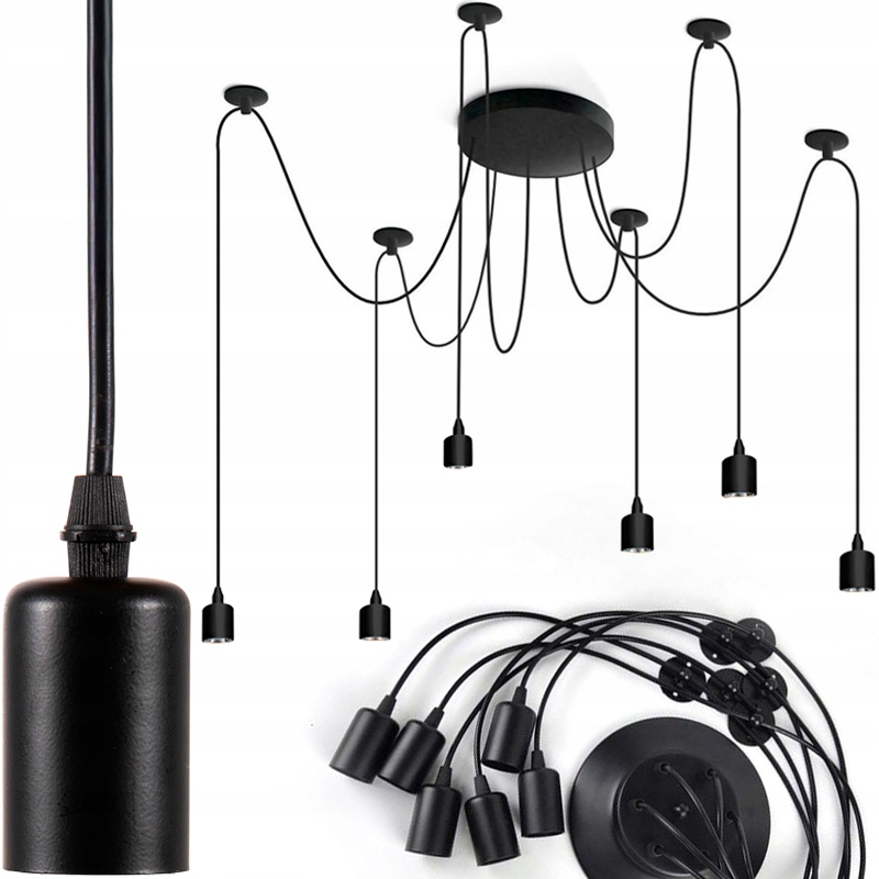 Żyrandol Lampa Sufitowa Oprawki E27 Z Długim Kablem Na Sufit Komplet Kabli