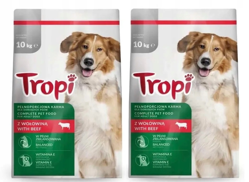 Levně Tropi krmivo pro psy, hovězí maso 10 kg x 2 kusy
