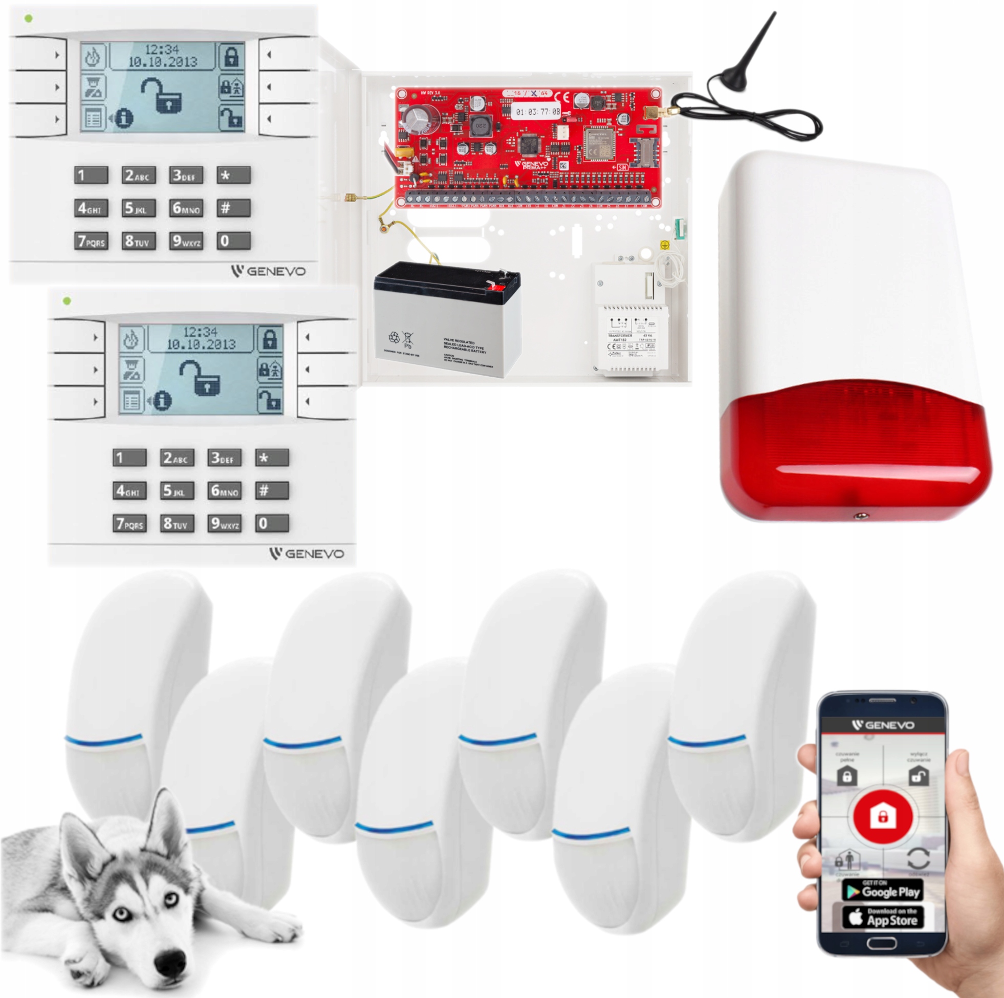 Genevo PRiMA16Q System Alarmowy Z Gsm Do Domu 7 Czujek Aplikacja 2 Panele
