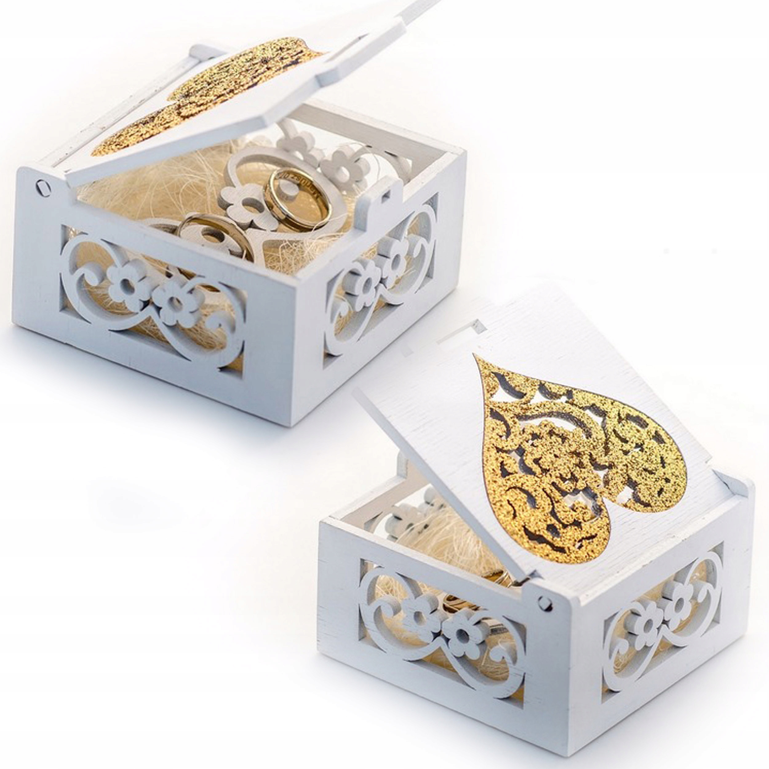 Białe Pudełko na obrączki ZŁOTE