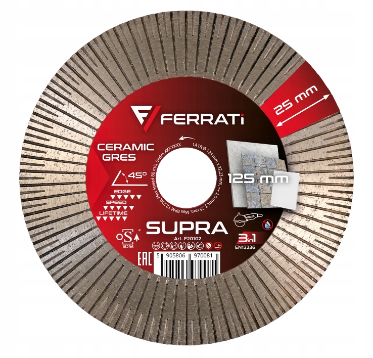 Ferrati diamantový kotouč pro řezání a broušení Supra Ø 125 MM x 22,23